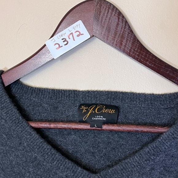 J Crew 100% Cashmere V Neck Pullover Sweater - Men's Size L - Gray - Picture 2 of 9